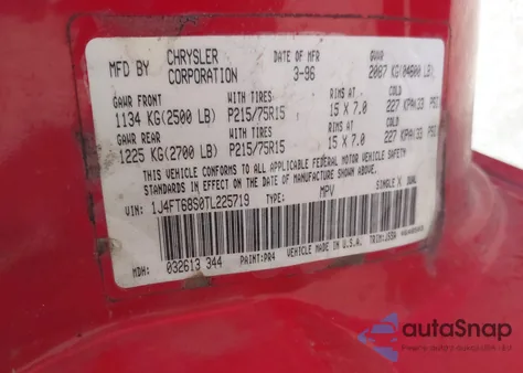 1996 Jeep Cherokee Sport/Classic z USA, uszkodzony, nr VIN 1J4FT68S0TL225719